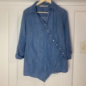 Soft Surroundings Denim Chambray Wrap Blouse